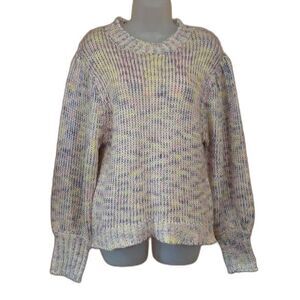 All in Favor Pastel Rainbow Chunky Knit Sweater Balloon Blouson Sleeve Sweater L